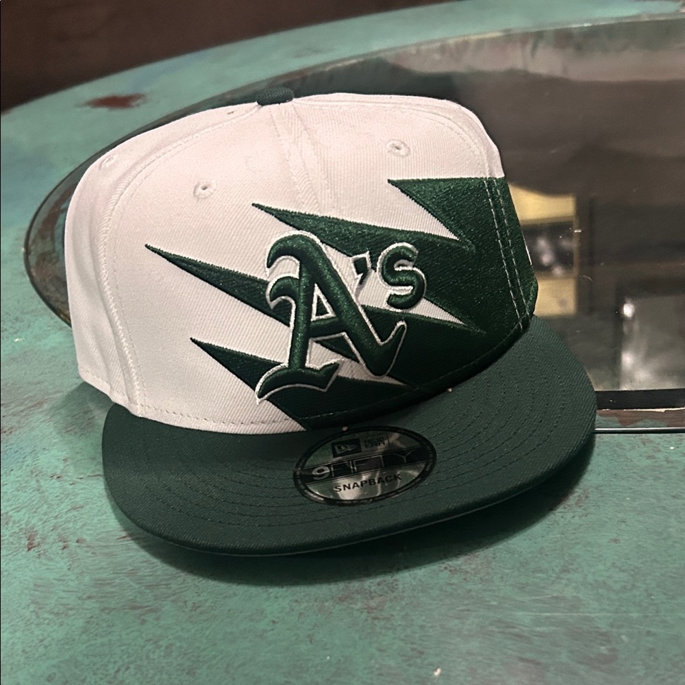 Green and White A's Snapback Cap